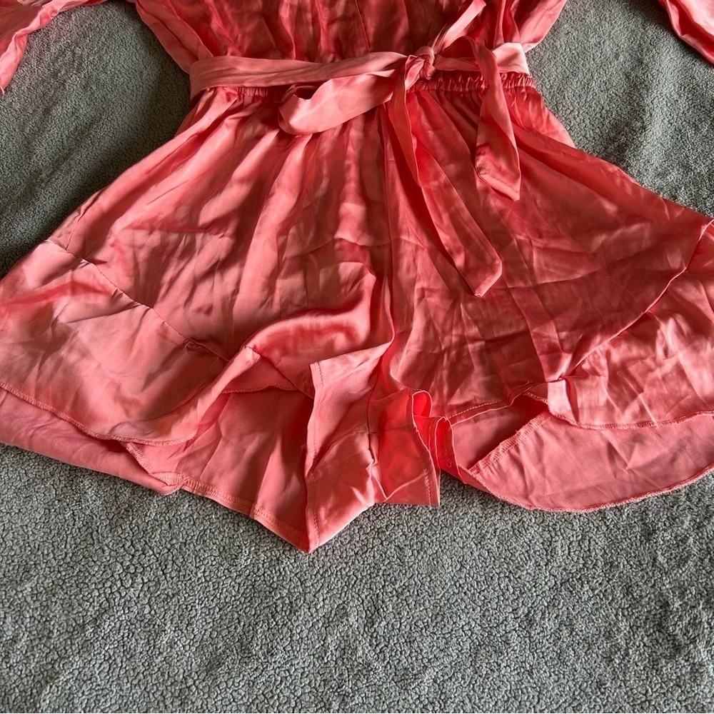 Silky Pink Ruffle Sleeve Bridal, Bridesmaid Romper